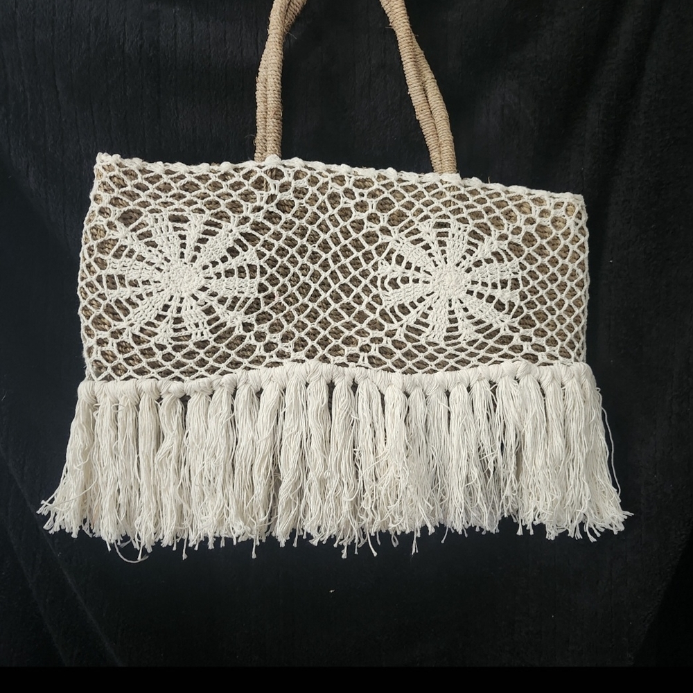 & Other Stories Cream Crochet Fringe Tote